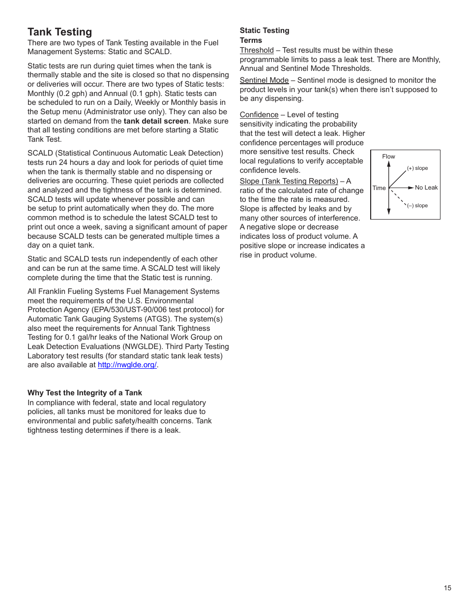Tank testing | Franklin Fueling Systems TS 550 evo Fuel Management System Operators Guide User Manual | Page 19 / 48