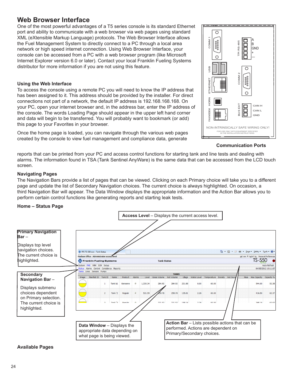 Web browser interface | Franklin Fueling Systems TS 550 evo Fuel Management System Operators Guide User Manual | Page 28 / 48