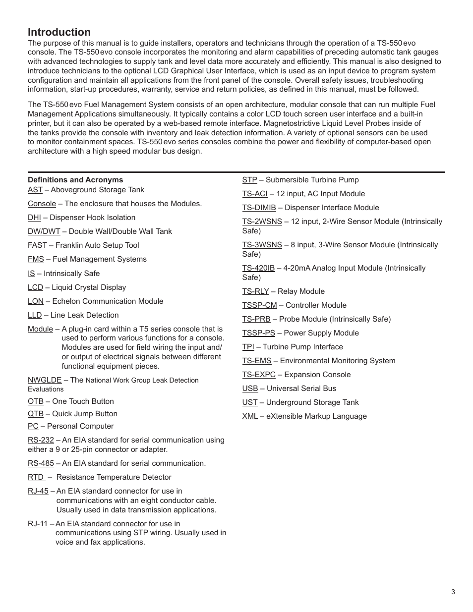 Introduction | Franklin Fueling Systems TS 550 evo Fuel Management System Operators Guide User Manual | Page 7 / 48