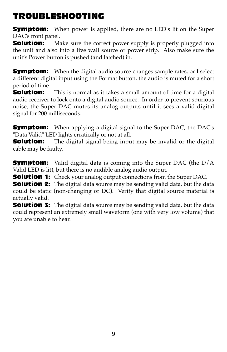 Troubleshooting | M-AUDIO Super DAC User Manual | Page 9 / 12