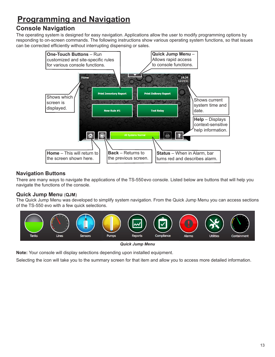 Programming and navigation, Console navigation | Franklin Fueling Systems TS 550 evo Fuel Management System Programming Guide User Manual | Page 13 / 54