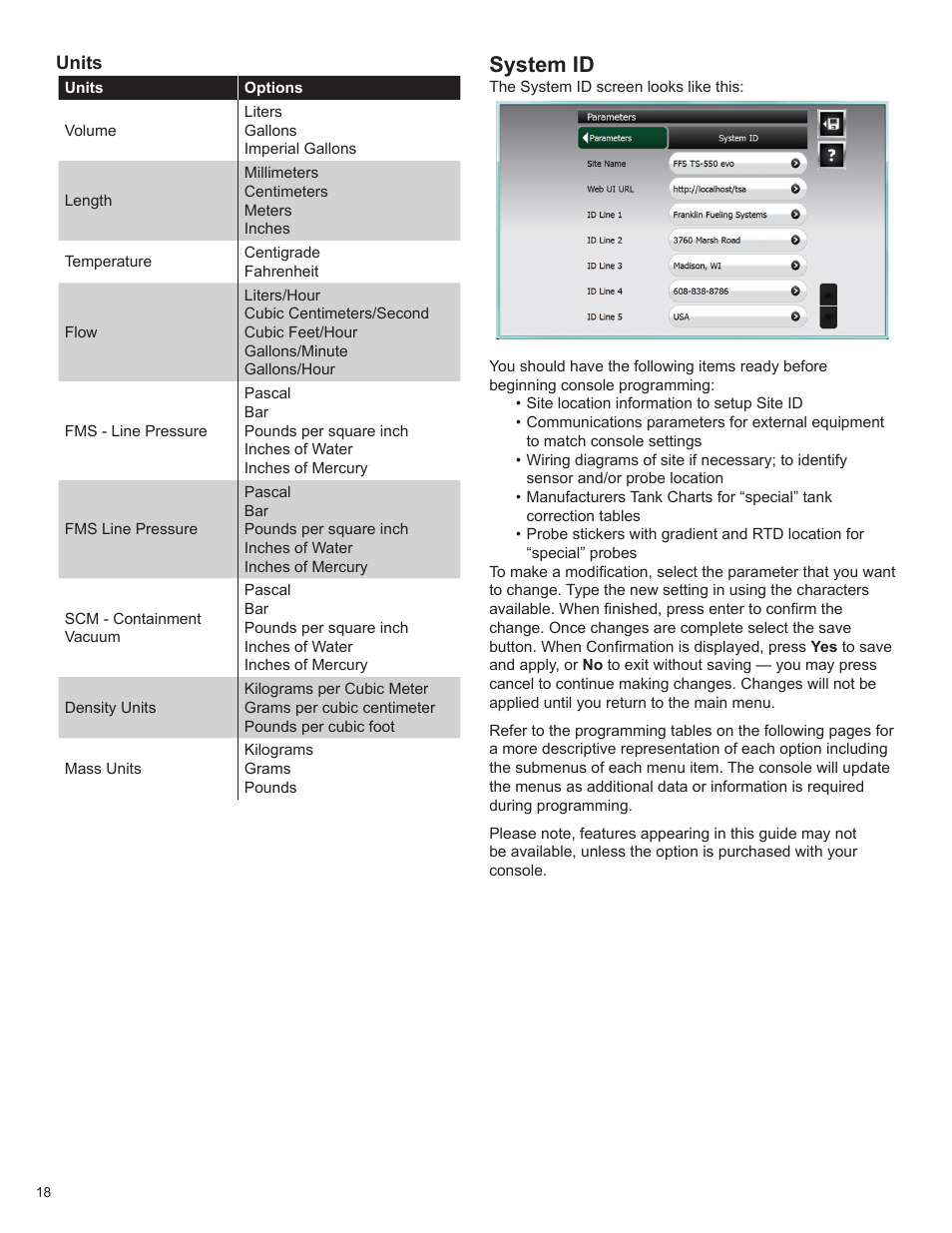 System id | Franklin Fueling Systems TS 550 evo Fuel Management System Programming Guide User Manual | Page 18 / 54