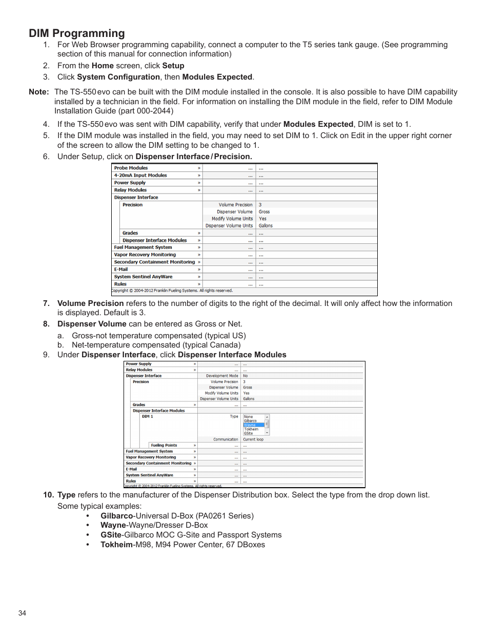 Dim programming | Franklin Fueling Systems TS 550 evo Fuel Management System Programming Guide User Manual | Page 34 / 54