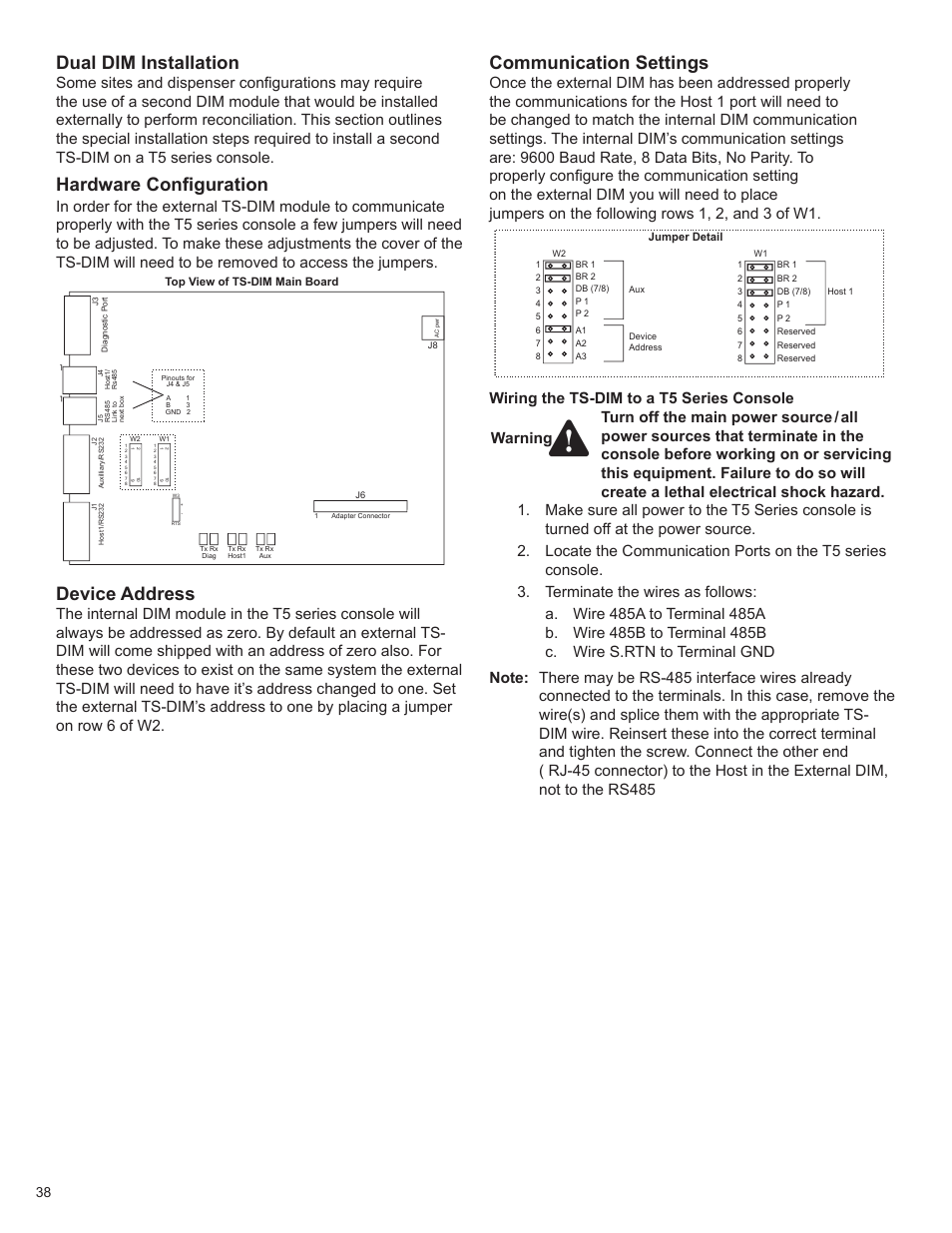 Dual dim installation, Hardware configuration, Device address | Communication settings | Franklin Fueling Systems TS 550 evo Fuel Management System Programming Guide User Manual | Page 38 / 54