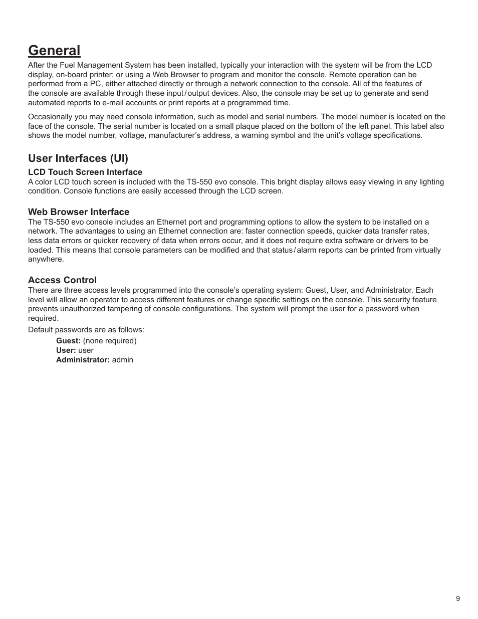 General, User interfaces (ui) | Franklin Fueling Systems TS 550 evo Fuel Management System Programming Guide User Manual | Page 9 / 54