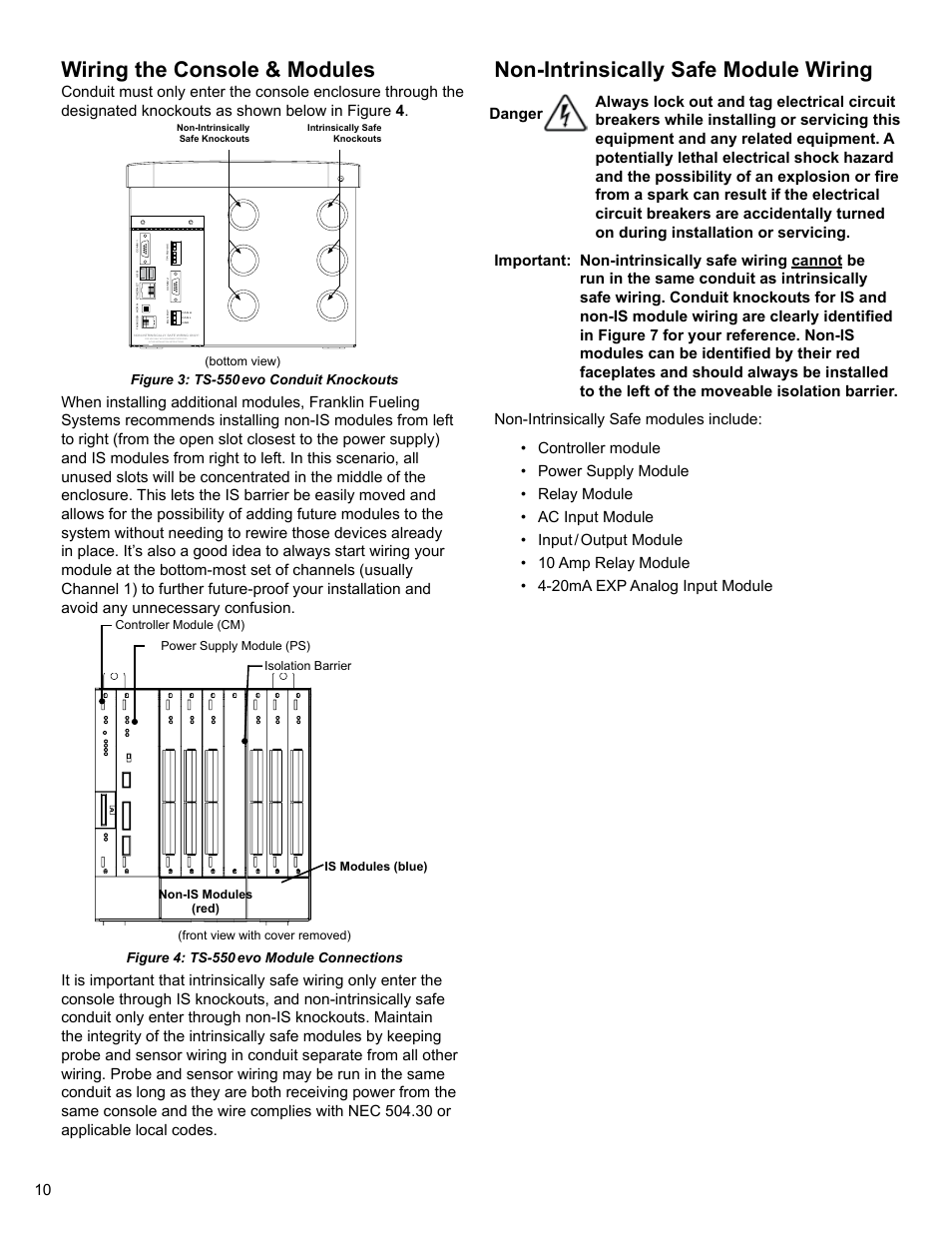 Wiring the console & modules, Non-intrinsically safe module wiring | Franklin Fueling Systems TS 550 evo Fuel Management System Installation User Manual | Page 10 / 28