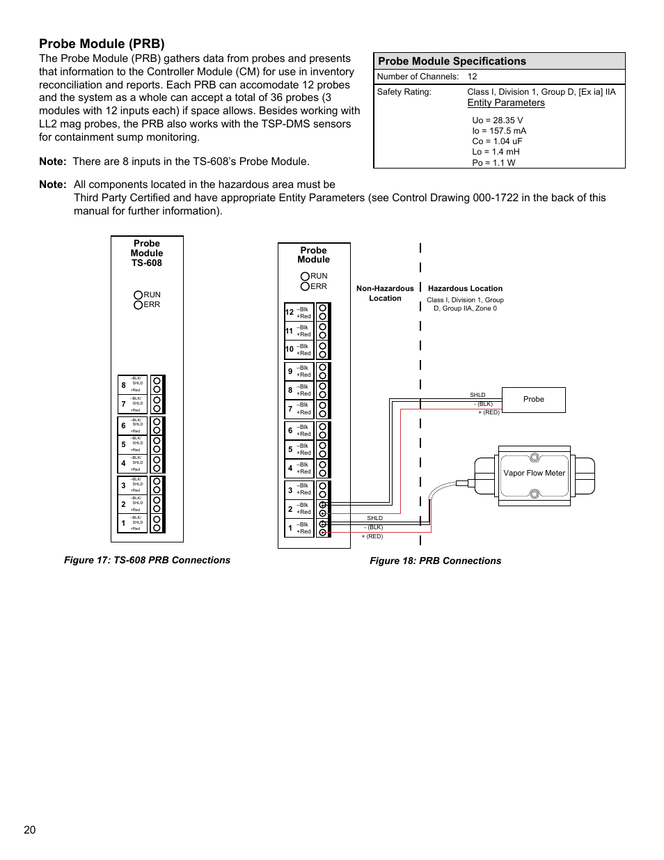 Probe module (prb), Entity parameters, Figure 18: prb connections | Franklin Fueling Systems TS 550 evo Fuel Management System Installation User Manual | Page 20 / 28