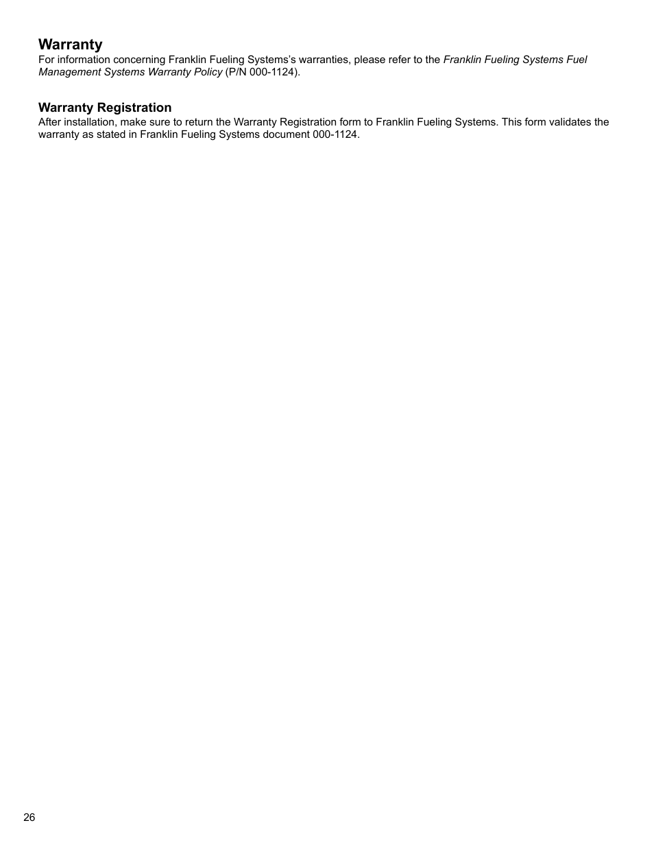 Warranty | Franklin Fueling Systems TS 550 evo Fuel Management System Installation User Manual | Page 26 / 28