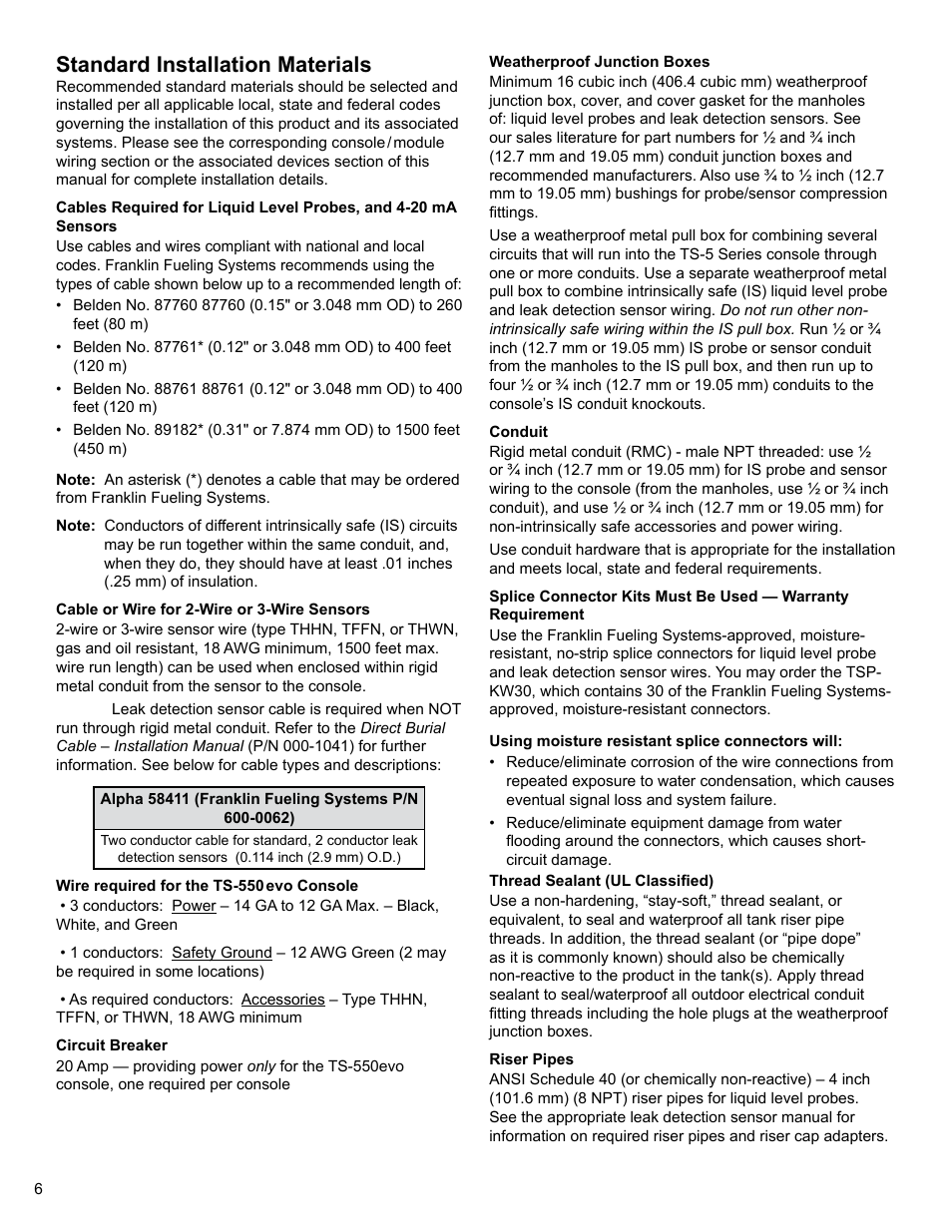 Standard installation materials | Franklin Fueling Systems TS 550 evo Fuel Management System Installation User Manual | Page 6 / 28