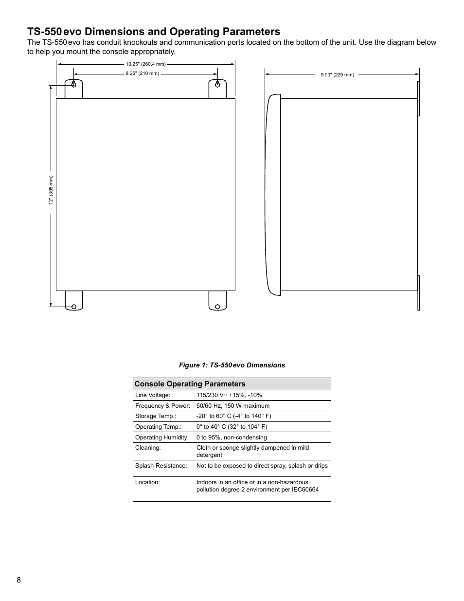 Ts-550 evo dimensions and operating parameters | Franklin Fueling Systems TS 550 evo Fuel Management System Installation User Manual | Page 8 / 28