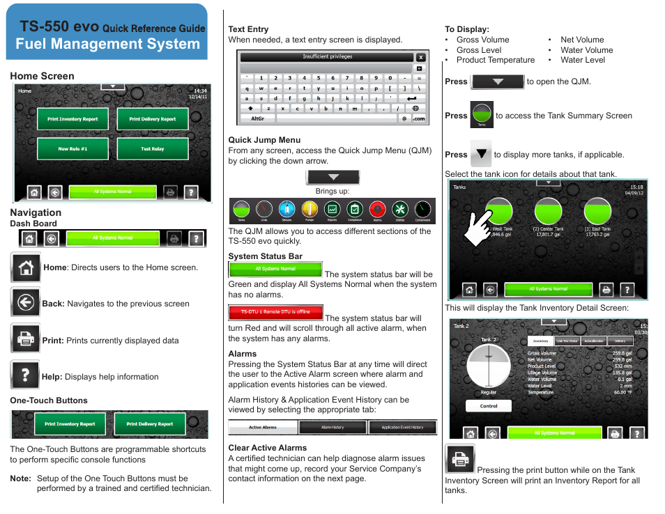 Franklin Fueling Systems TS 550 evo Fuel Management System Quick Reference Guide User Manual | 2 pages