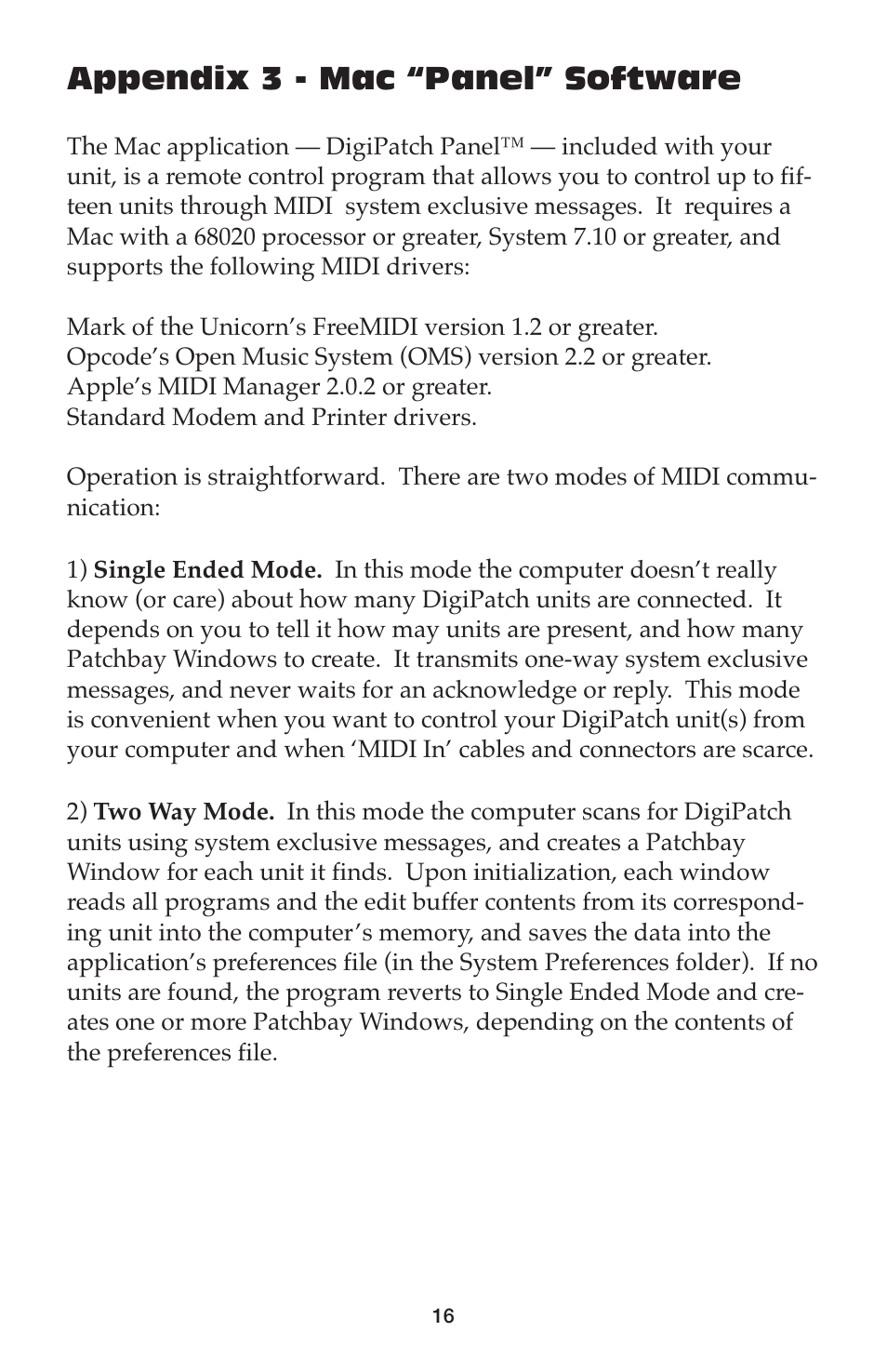 Appendix 3 - mac “panel” software | M-AUDIO DigiPatch User Manual | Page 16 / 20