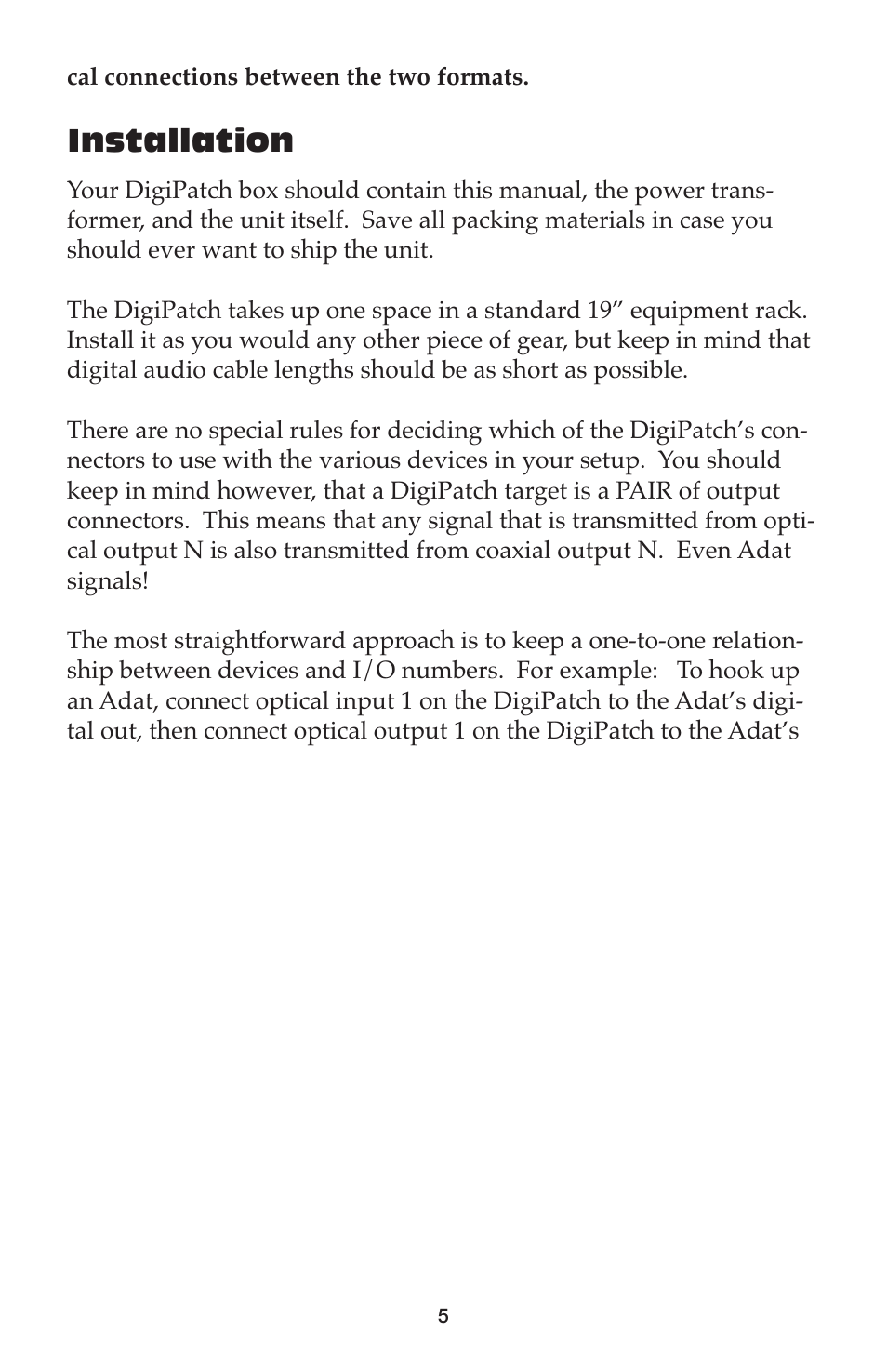 Installation | M-AUDIO DigiPatch User Manual | Page 5 / 20