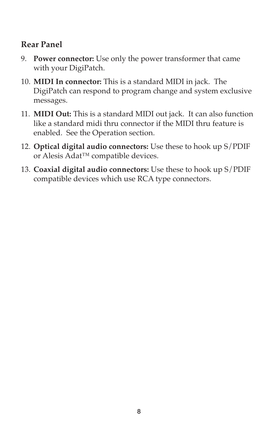 M-AUDIO DigiPatch User Manual | Page 8 / 20