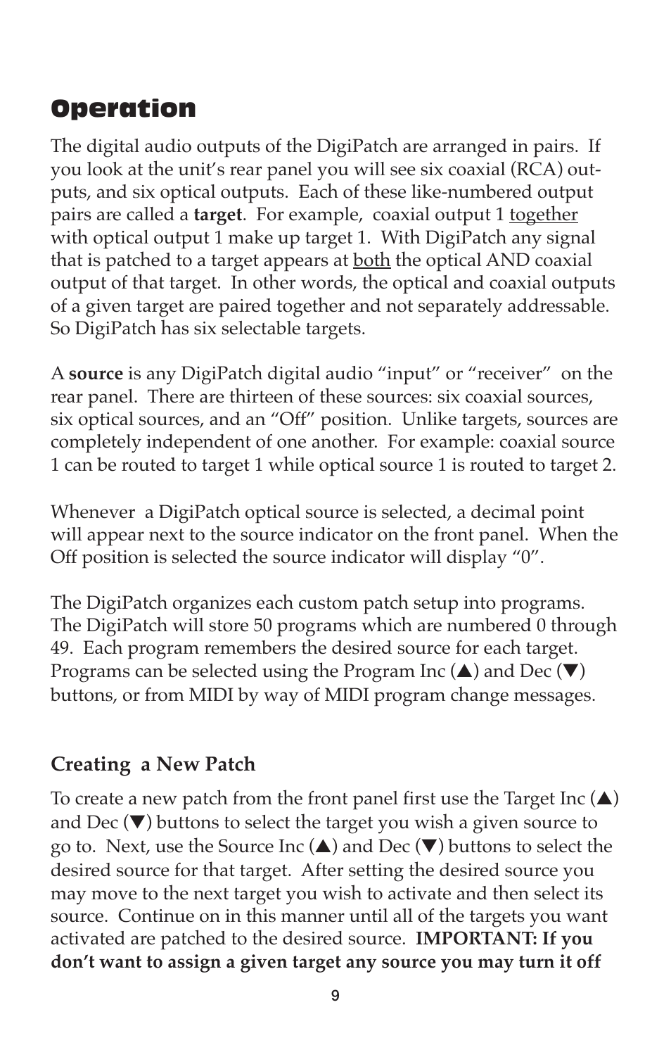 Operation | M-AUDIO DigiPatch User Manual | Page 9 / 20