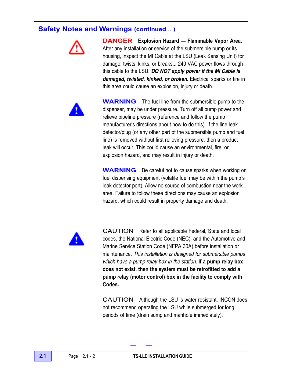 Safety notes and warnings (continued... ) - 2 | Franklin Fueling Systems TS-LLD Installation Manual User Manual | Page 18 / 86