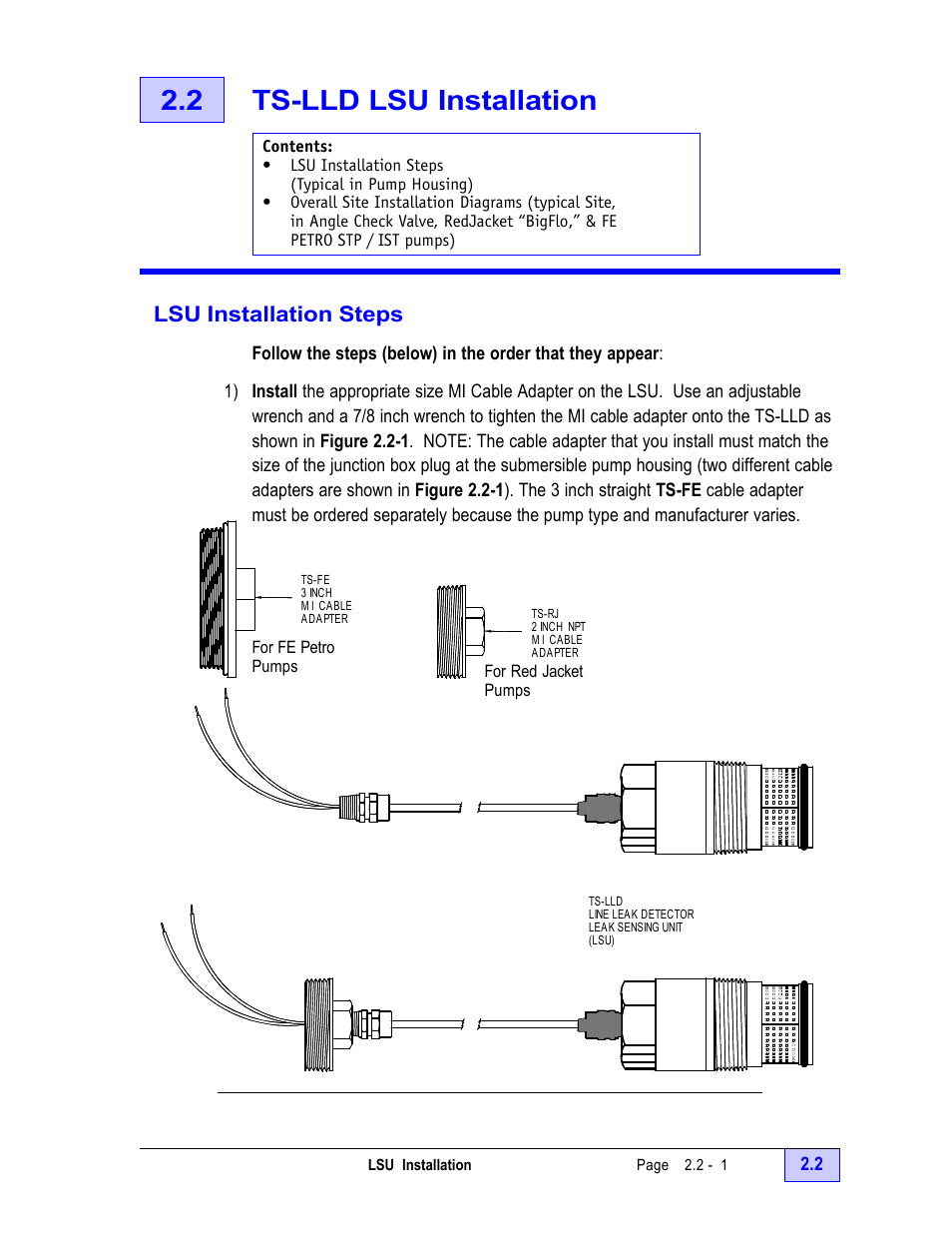 2 ts-lld lsu installation - 1, Lsu installation steps - 1, 2 ts-lld lsu installation | Lsu installation steps | Franklin Fueling Systems TS-LLD Installation Manual User Manual | Page 19 / 86
