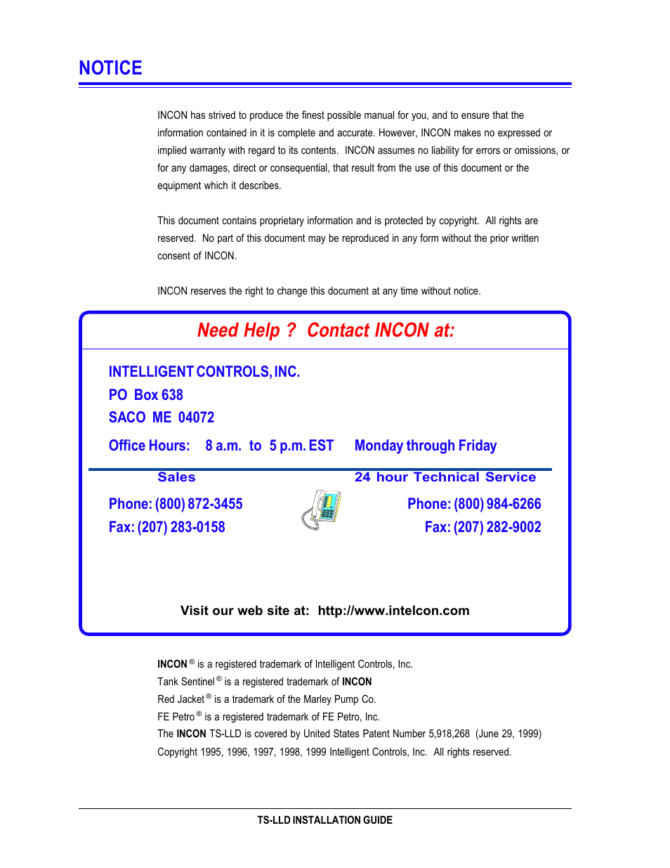 Notice, Need help ? contact incon at | Franklin Fueling Systems TS-LLD Installation Manual User Manual | Page 2 / 86