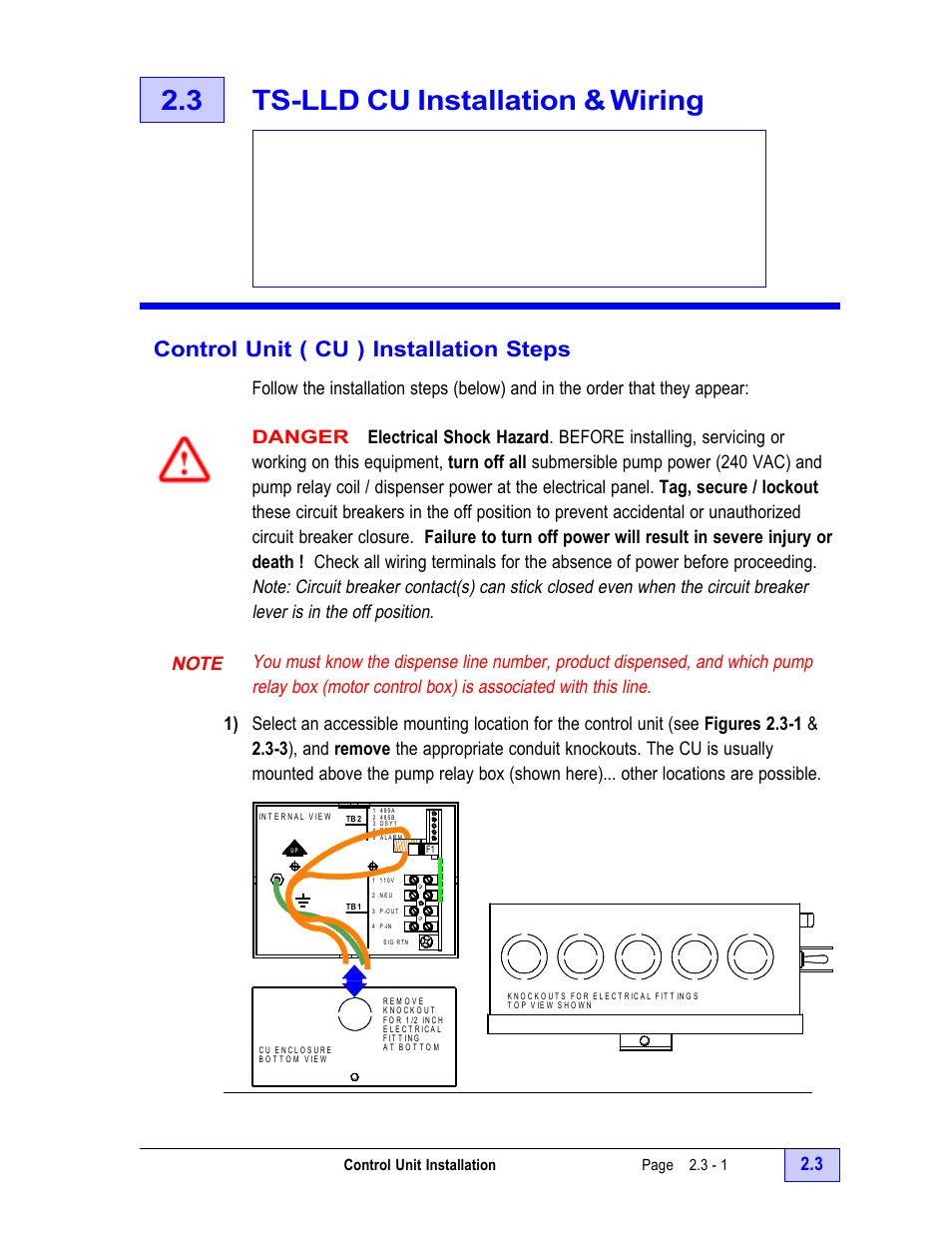 Control unit ( cu ) installation steps 2.3, Note 2.3, 3 ts-lld cu installation & wiring - 1 | Control unit ( cu ) installation steps - 1, Note - 1, 3 ts-lld cu installation & wiring, Control unit ( cu ) installation steps | Franklin Fueling Systems TS-LLD Installation Manual User Manual | Page 35 / 86