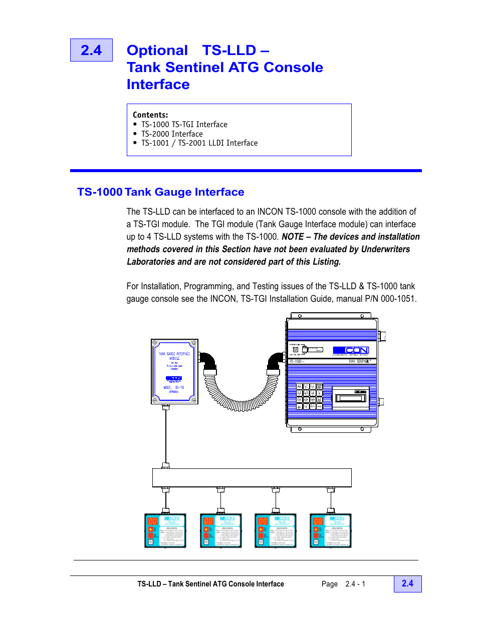 Ts-1000 tank gauge interface - 1, Section 4, Figure 2.4-1 ts-1000 & ts-tgi layout - 1 | Franklin Fueling Systems TS-LLD Installation Manual User Manual | Page 49 / 86