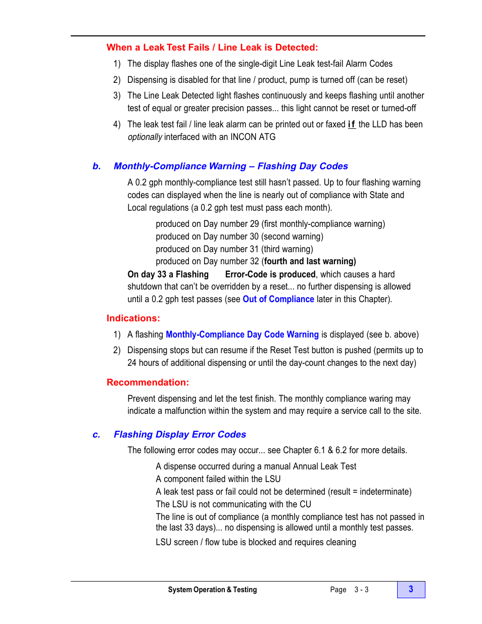 Indications: - 3, Recommendation: - 3, C. flashing display error codes - 3 | Franklin Fueling Systems TS-LLD Installation Manual User Manual | Page 59 / 86