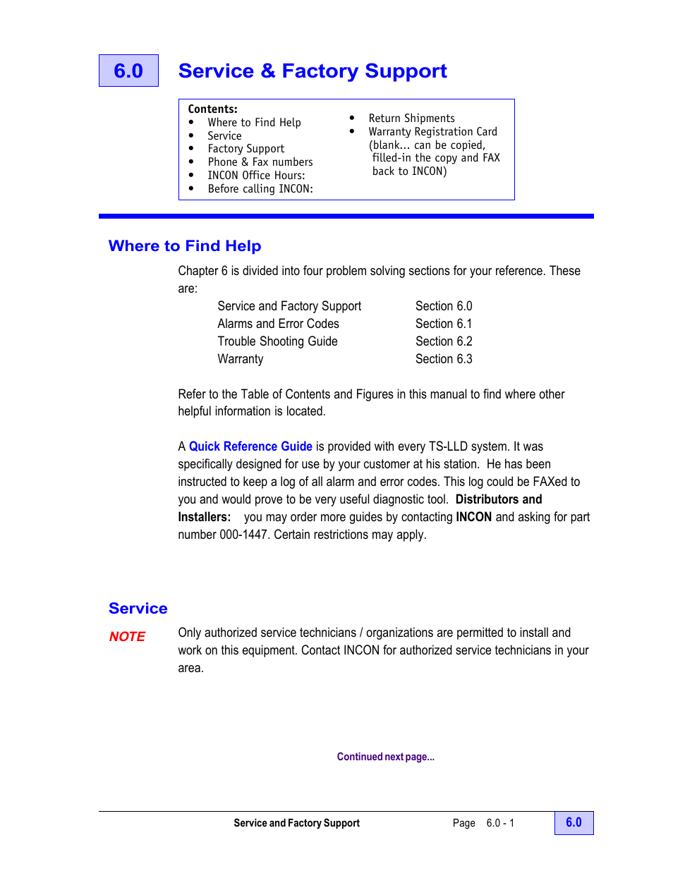 0 service & factory support - 1, Where to find help - 1, Service - 1 | 0 service & factory support | Franklin Fueling Systems TS-LLD Installation Manual User Manual | Page 69 / 86