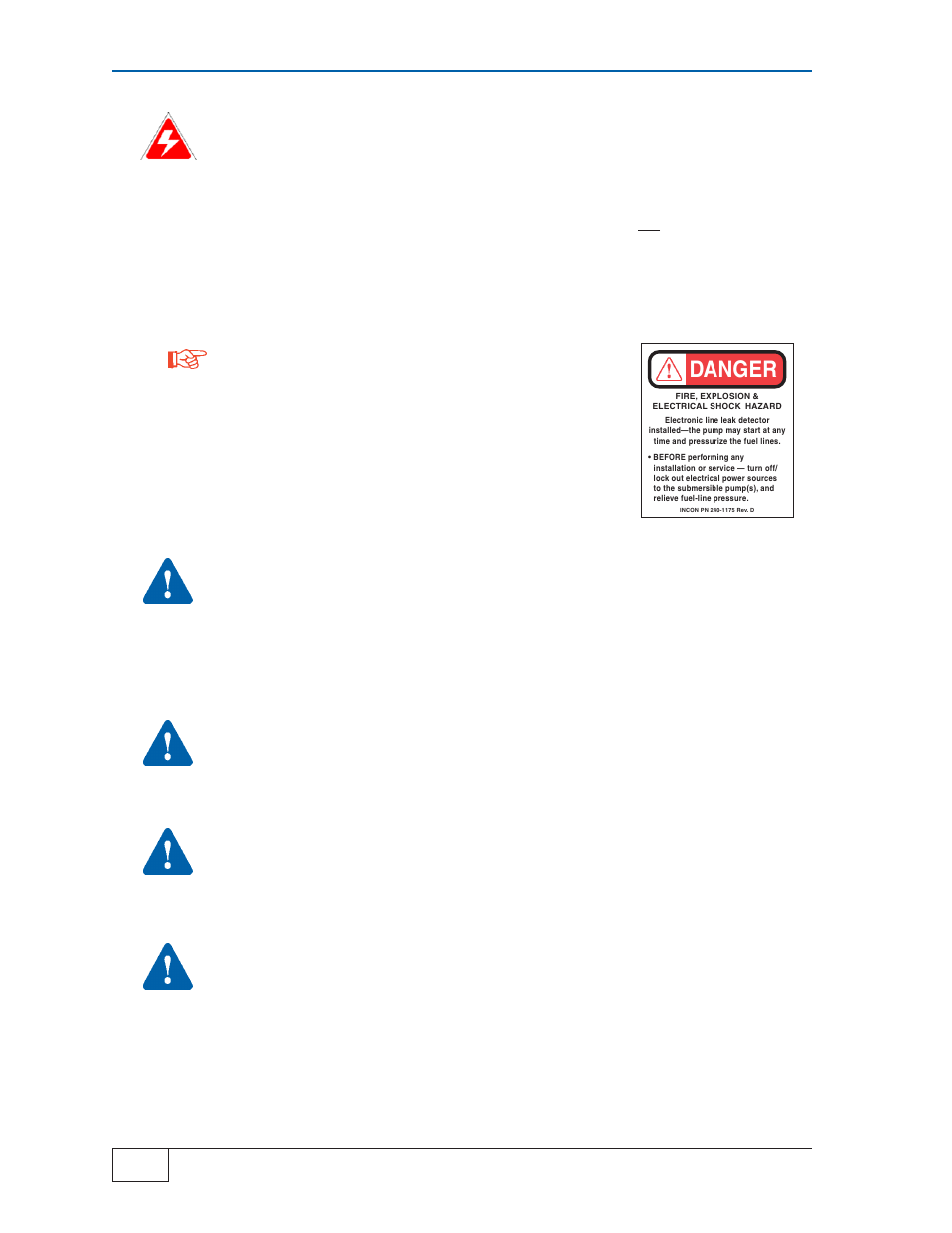 Danger | Franklin Fueling Systems TS-LS300 AutoLearn Pressure-Based Electronic Line Leak Detector System Users Guide User Manual | Page 12 / 52