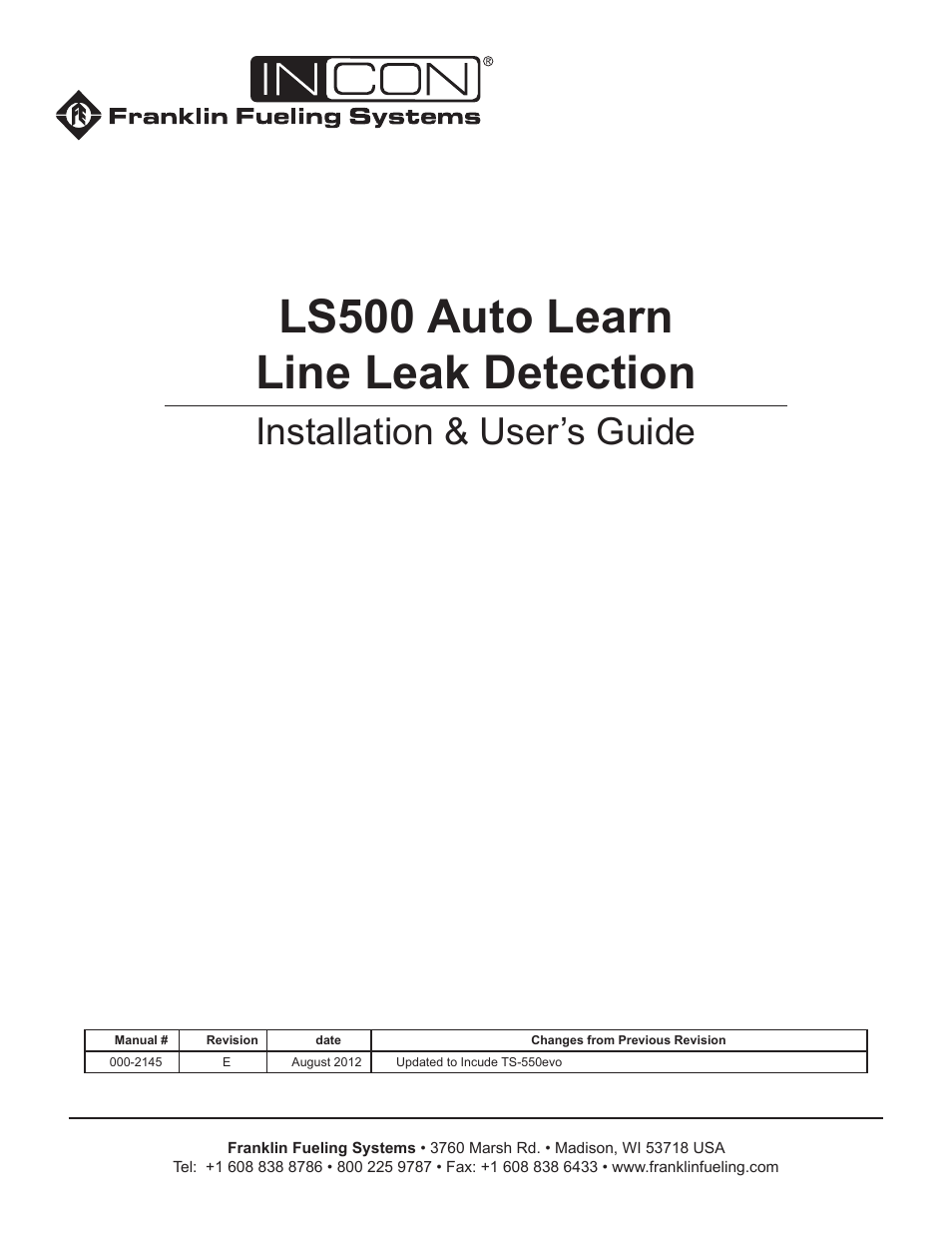 Franklin Fueling Systems LS500 Auto Learn Line Leak Detection Installation & Users Guide User Manual | 24 pages