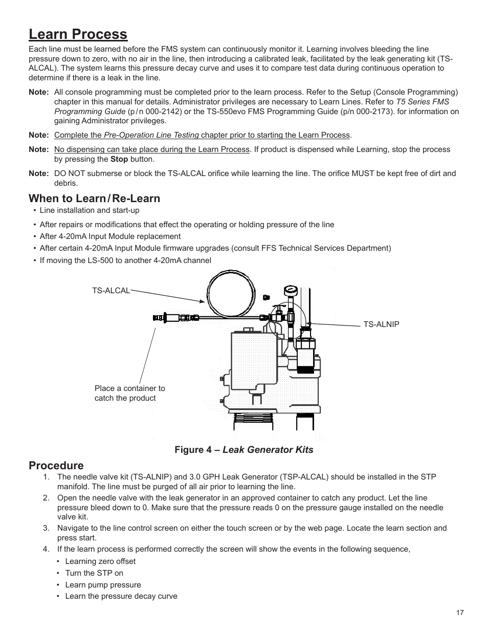 Learn process, When to learn / re-learn, Procedure | Franklin Fueling Systems LS500 Auto Learn Line Leak Detection Installation & Users Guide User Manual | Page 17 / 24