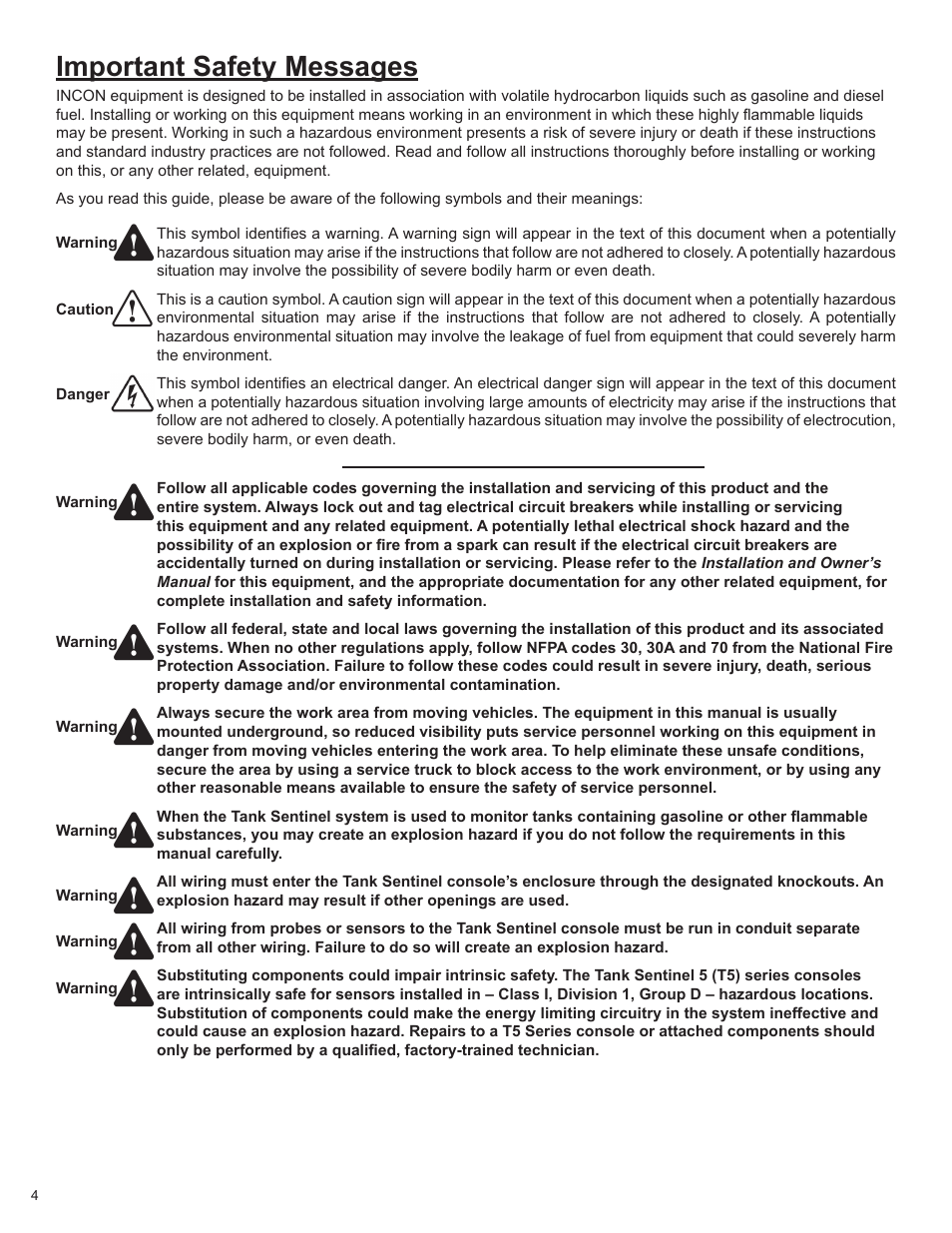 Important safety messages | Franklin Fueling Systems LS500 Auto Learn Line Leak Detection Installation & Users Guide User Manual | Page 4 / 24