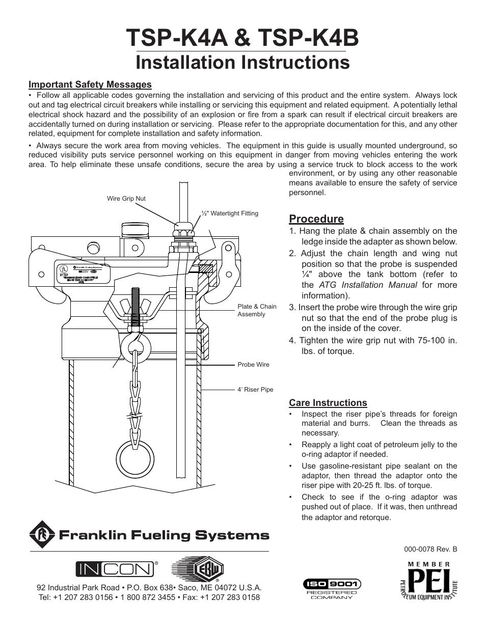 Franklin Fueling Systems TSP-K4B User Manual | 1 page