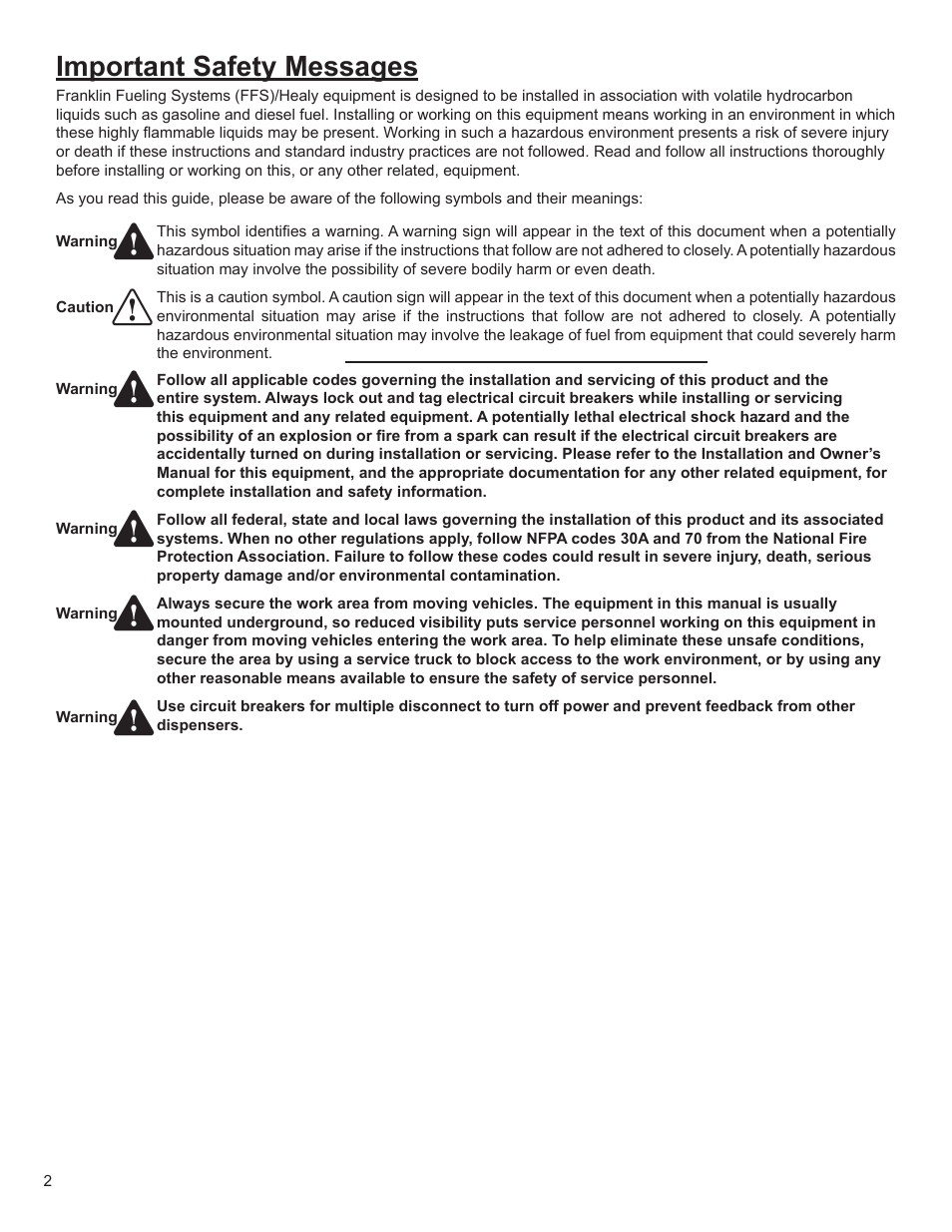 Important safety messages | Franklin Fueling Systems DC406 Dispensing Cutoff System User Manual | Page 2 / 6
