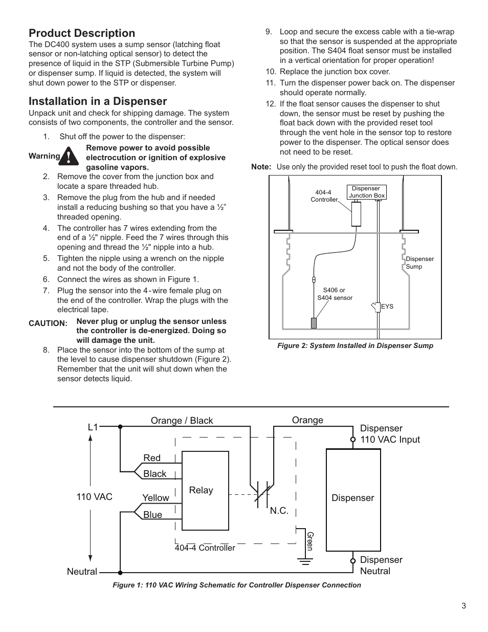 Product description, Installation in a dispenser | Franklin Fueling Systems DC406 Dispensing Cutoff System User Manual | Page 3 / 6