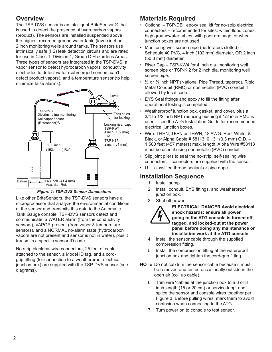 Overview, Materials required, Installation sequence | Franklin Fueling Systems TSP-DVS User Manual | Page 2 / 4
