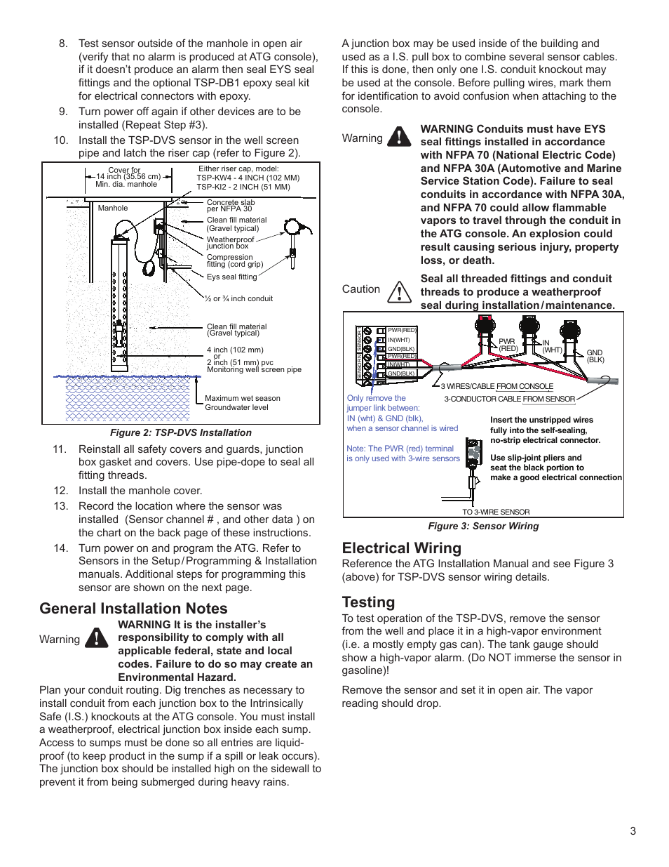Electrical wiring, Testing | Franklin Fueling Systems TSP-DVS User Manual | Page 3 / 4