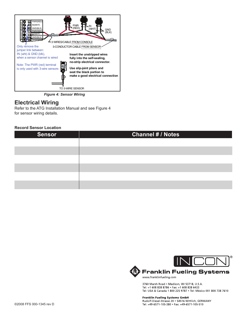 Electrical wiring, Figure 4: sensor wiring | Franklin Fueling Systems TSP-DDS User Manual | Page 4 / 4