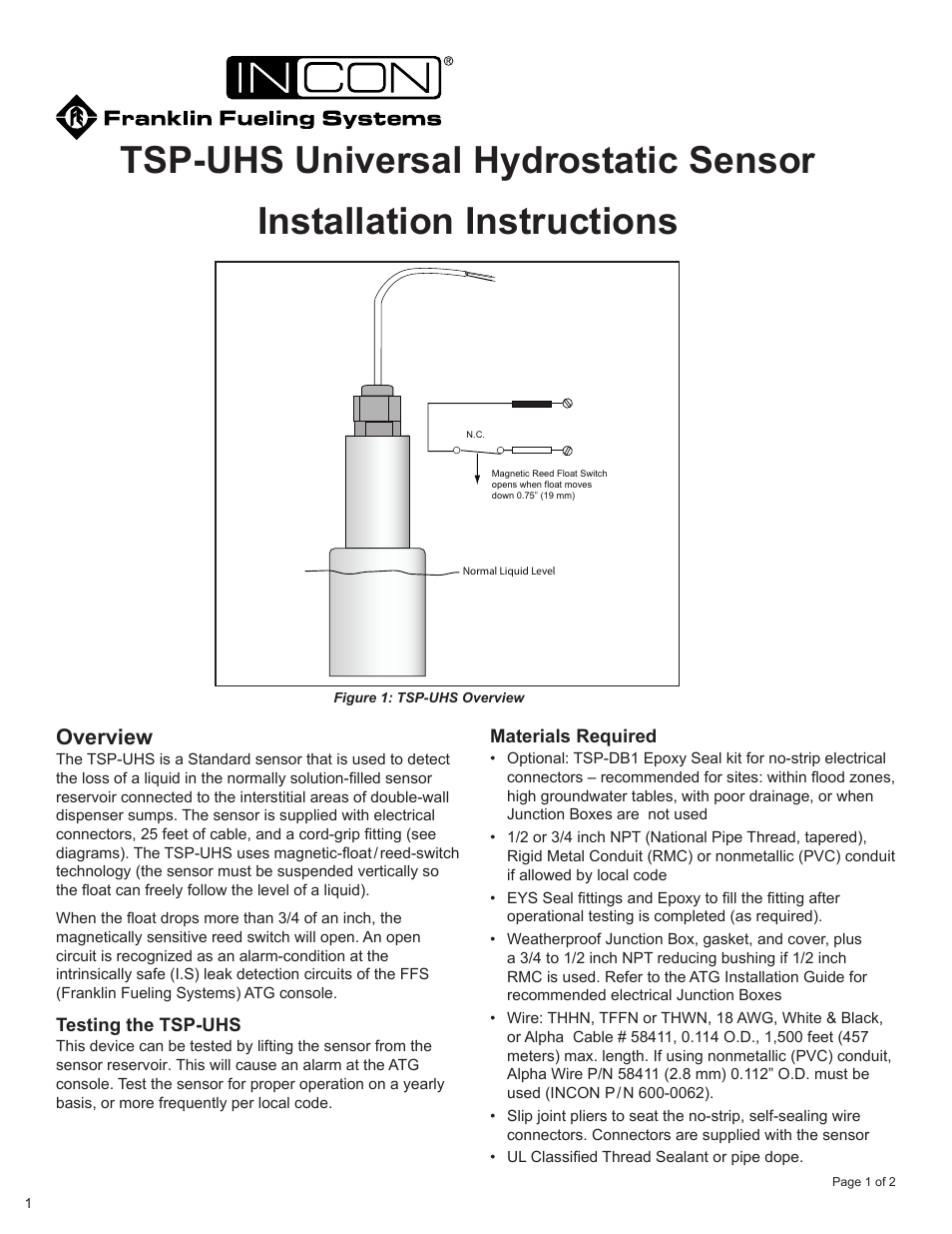 Franklin Fueling Systems TSP-UHS User Manual | 2 pages