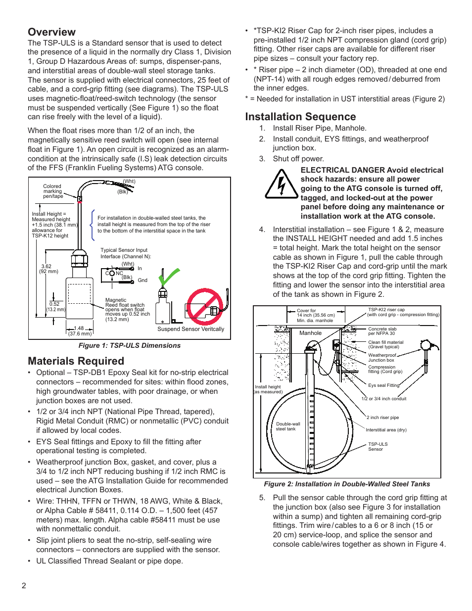 Overview, Materials required, Installation sequence | Franklin Fueling Systems TSP-ULS User Manual | Page 2 / 4