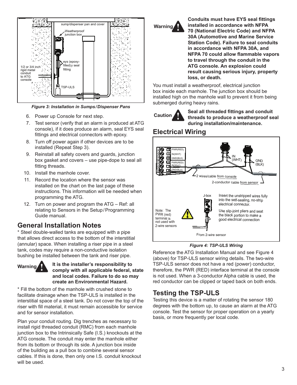 Electrical wiring, Testing the tsp-uls | Franklin Fueling Systems TSP-ULS User Manual | Page 3 / 4