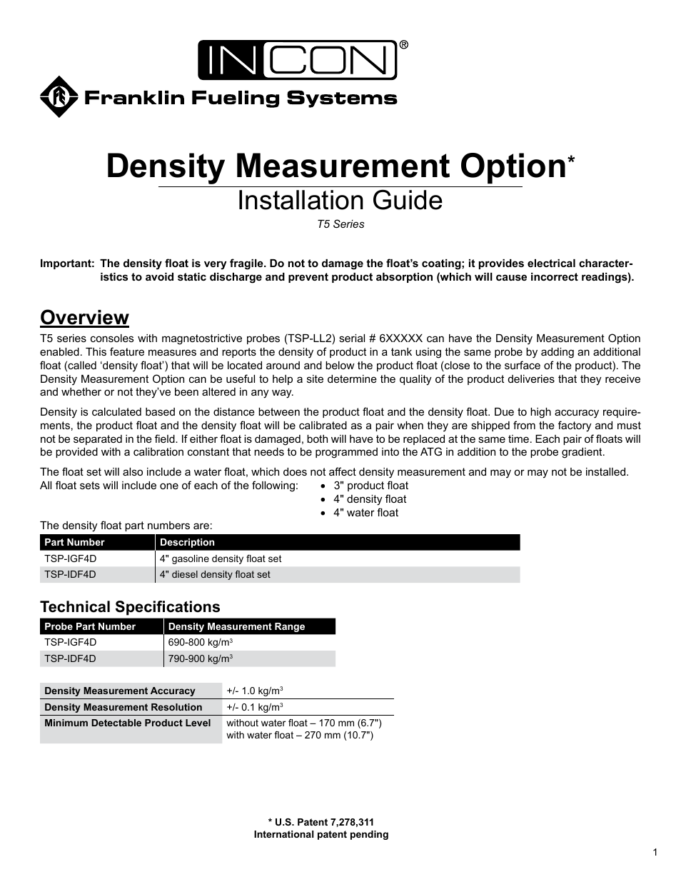 Franklin Fueling Systems T5 Series Density Measurement Option Installation User Manual | 8 pages