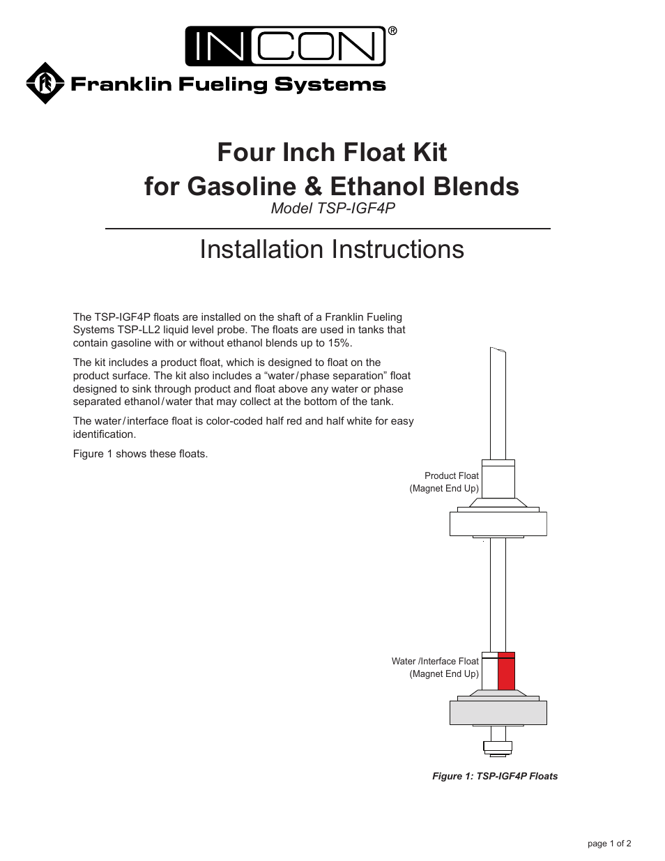 Franklin Fueling Systems TSP-IGF4P Phase Separation Float Installation User Manual | 2 pages