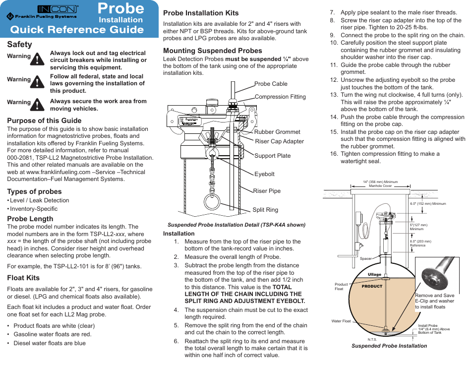 Franklin Fueling Systems Probe Installation Quick Reference User Manual | 2 pages