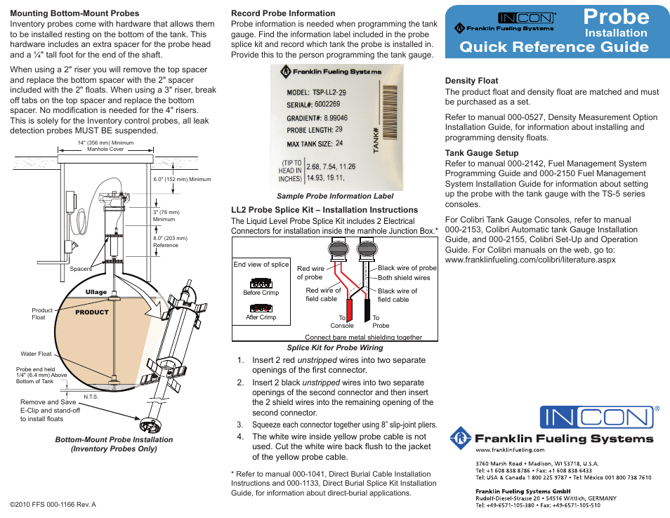 Probe, Installation | Franklin Fueling Systems Probe Installation Quick Reference User Manual | Page 2 / 2