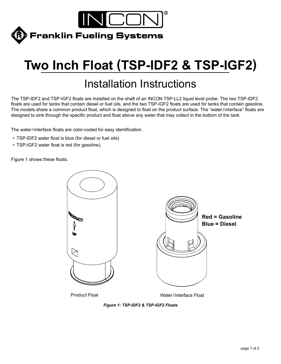 Franklin Fueling Systems TSP-IGF2 Two Inch Floats User Manual | 2 pages