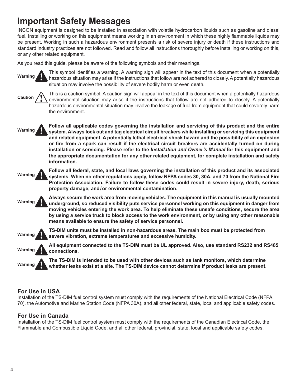 Important safety messages | Franklin Fueling Systems TS-DIM User Manual | Page 4 / 30