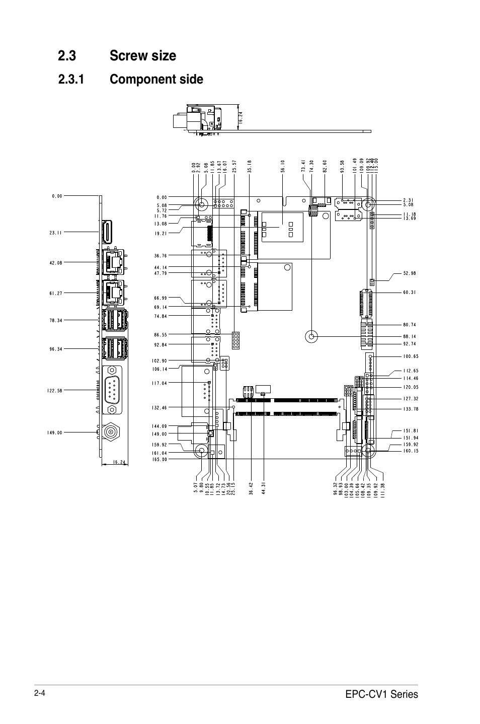 3 screw size, 1 component side, Screw size -4 2.3.1 | Component side -4 | AAEON EPIC-CV01 Series User Manual | Page 12 / 44