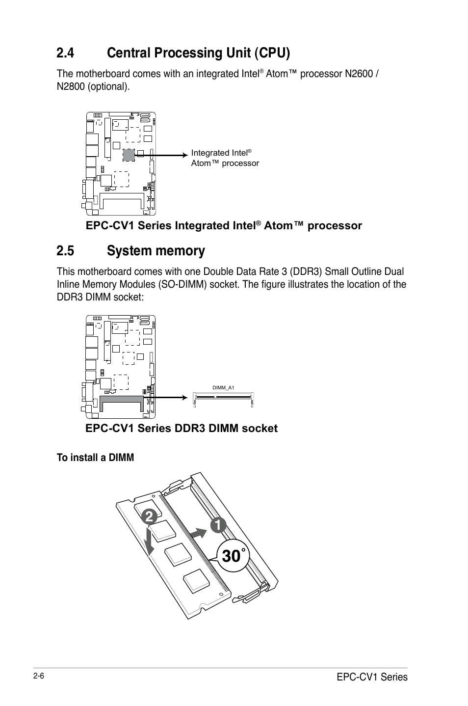 4 central processing unit (cpu), 5 system memory, Central processing unit (cpu) -6 | System memory -6 | AAEON EPIC-CV01 Series User Manual | Page 14 / 44