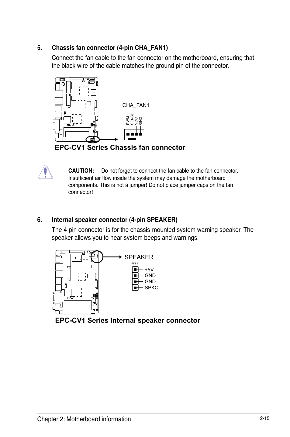 Epc-cv1 series chassis fan connector, Epc-cv1 series internal speaker connector | AAEON EPIC-CV01 Series User Manual | Page 23 / 44