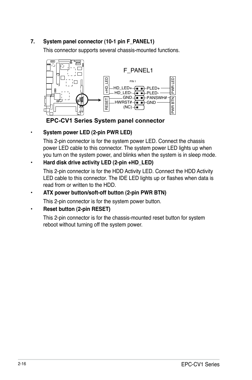 Epc-cv1 series system panel connector, F_panel1 | AAEON EPIC-CV01 Series User Manual | Page 24 / 44