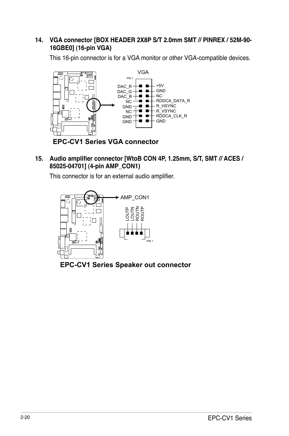 Epc-cv1 series speaker out connector, Epc-cv1 series vga connector, Epc-cv1 series | AAEON EPIC-CV01 Series User Manual | Page 28 / 44
